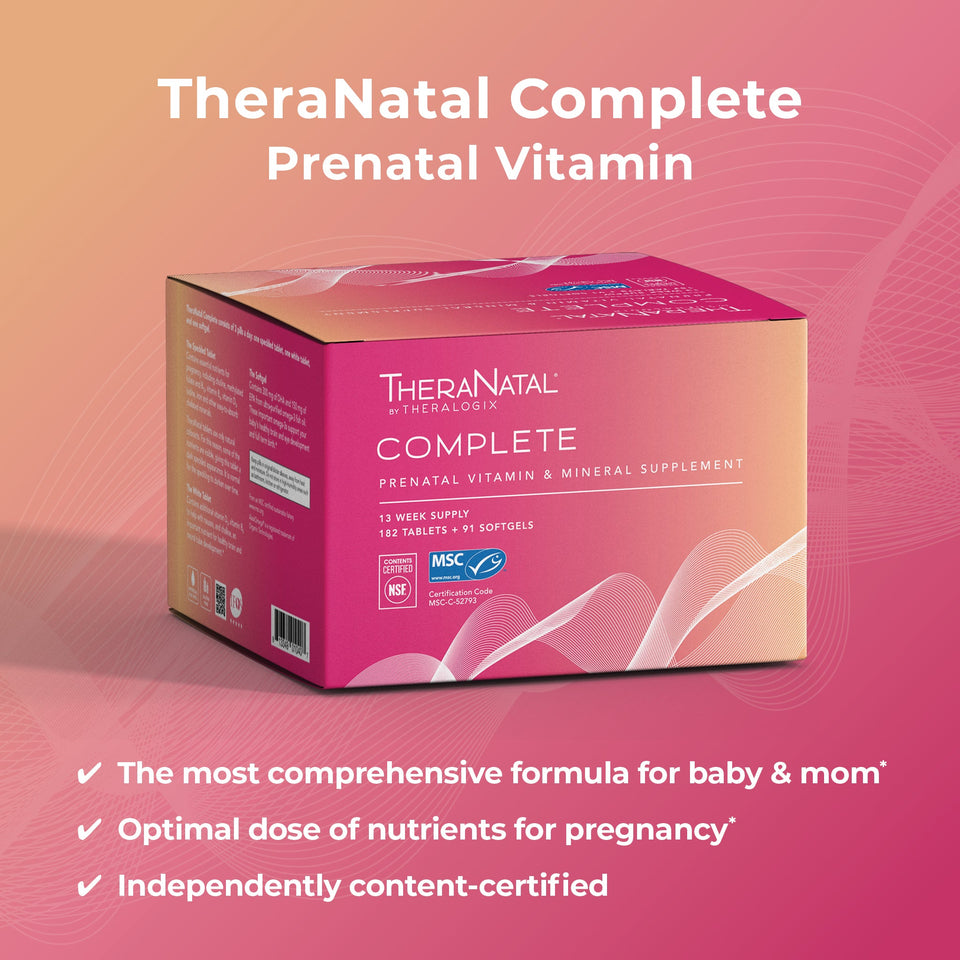 Physician recommended TheraNatal Complete contains two tablets and one softgel a day. OB-GYN recommended TheraNatal Complete for the most comprehensive formula for women during pregnancy.