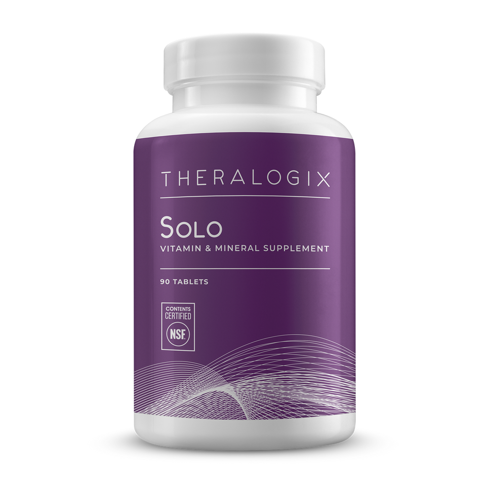 Solo Multivitamin and Supplement tablets contain a full range of vitamins and minerals, including 2,000 IU of vitamin D3 and other important nutrients, with no iron.