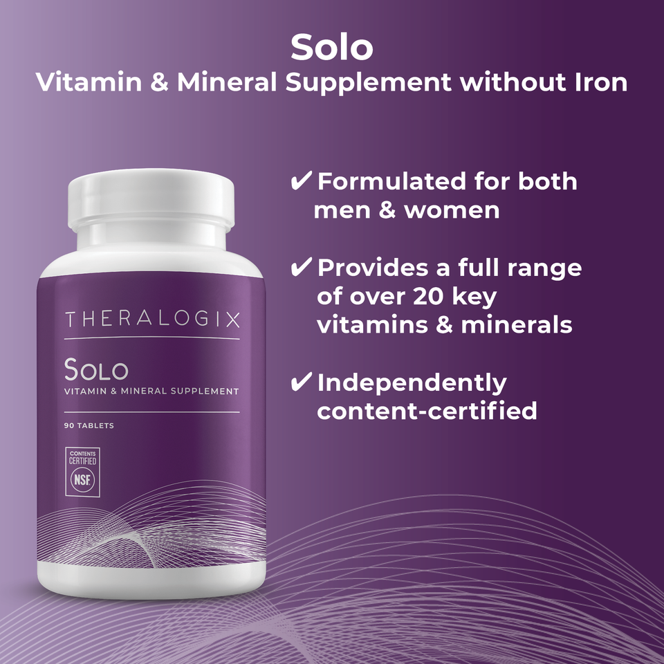 Solo Multivitamin and Mineral Supplement tablets are gluten-free and Independently tested and certified by the NSF.