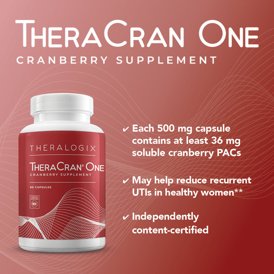 TheraCran One contain a high-potency cranberry extract to reduce the risk of urinary tract infections.*