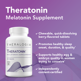 Physician recommended Theratonin is a tested and certified melatonin supplement to support sleep for those having difficulty sleeping. Just one quick-dissolving, berry-flavored tablet at bedtime provides 3 mg of melatonin to support wake sleep cycles with sleep quality, sleep onset, and sleep duration.